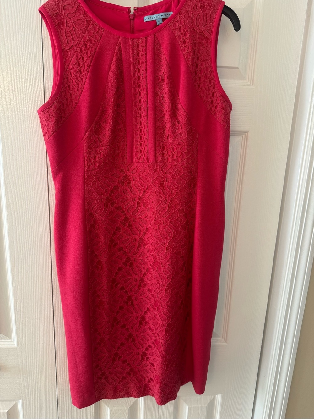ANTONIO MELANI Hot Pink Lace-Front Sheath Dress